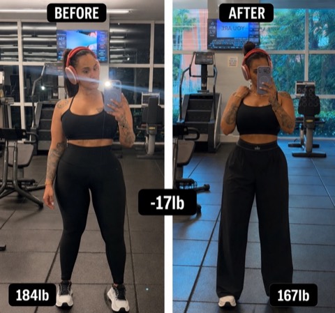 Before and after, 184 pounds to 167 pounds