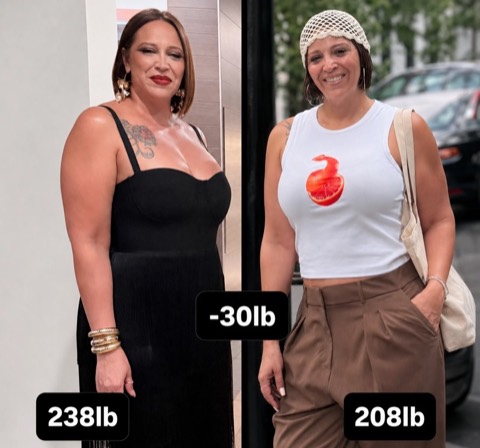 Before and after, 238 pounds to 208 pounds